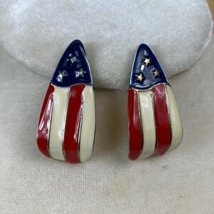 Vintage Earrings American Flag Independence Day 4th of July Enamel Red White Blu